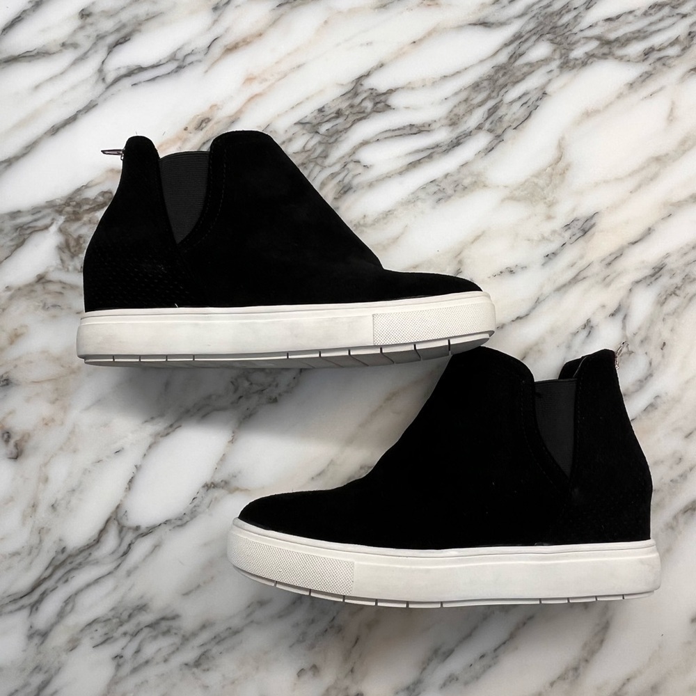 New! INC Suede Tayla Sneakers Hi-Top Black Platform Wedge Heel Fashion Sneaker - Picture 7 of 13